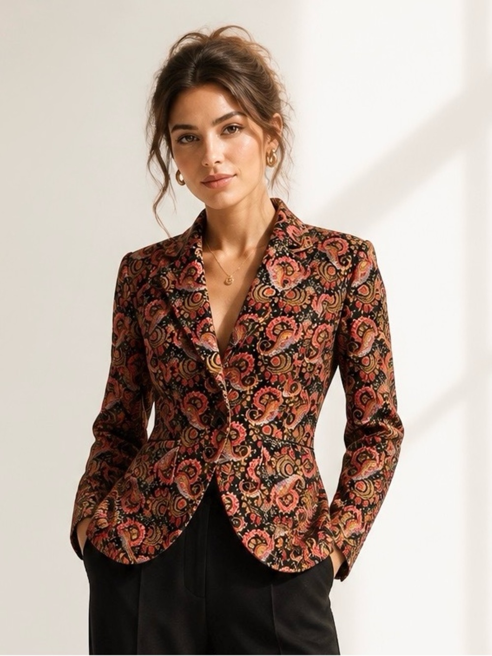 J. Peterman Paisley Velvet Blazer – Tailored Single-Button Statement Blazer